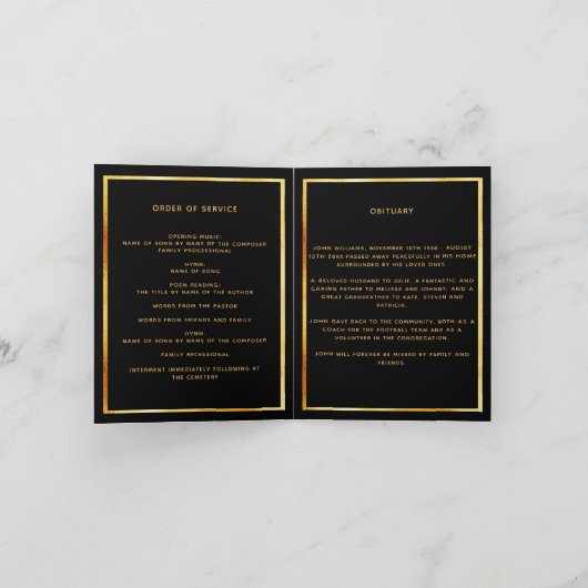 黒金写真エレガントフラワー葬儀プログラム サンキューカード (内部)