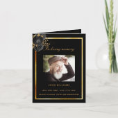 黒金写真エレガントフラワー葬儀プログラム サンキューカード (正面)