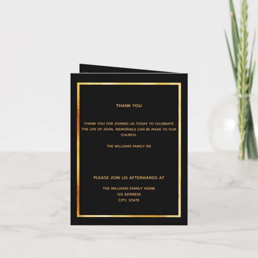 黒金写真エレガントフラワー葬儀プログラム サンキューカード (裏面)