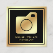 黒金箔カメラプロフェッショナル写真家 スクエア名刺 (正面)