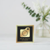 黒金箔カメラプロフェッショナル写真家 スクエア名刺 (スタンド正面)