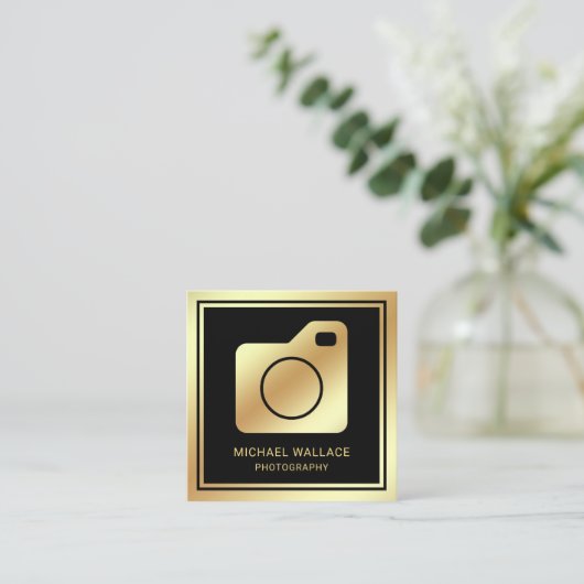 黒金箔カメラプロフェッショナル写真家 スクエア名刺 (スタンド正面)