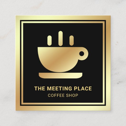 黒金箔コーヒーカップコーヒーショップ スクエア名刺 (正面)