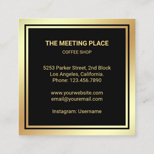 黒金箔コーヒーカップコーヒーショップ スクエア名刺 (裏面)