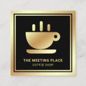 黒金箔コーヒーカップ カフェ コーヒーショップ スクエア名刺 (正面)