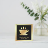 黒金箔コーヒーカップ カフェ コーヒーショップ スクエア名刺 (スタンド正面)