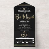 黒金箔スクリプト タリット バー ミッツヴァ パーティー オールインワン招待状 (内側)