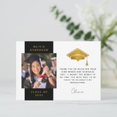 黒金箔写真卒業キャップ サンキューカード (スタンド正面)