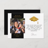 黒金箔写真卒業キャップ サンキューカード (正面/裏面)