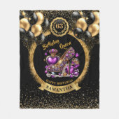 黒金誕生日女王ハイヒール紫 フリースブランケット (正面)
