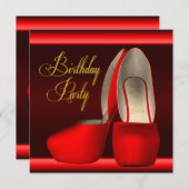 黒金赤ハイヒール靴誕生日パーティー 招待状 (正面/裏面)
