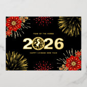 黒金 良い中国の馬の新年 箔シーズンカード (正面)