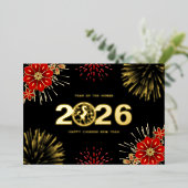 黒金 良い中国の馬の新年 箔シーズンカード (立ち正面)