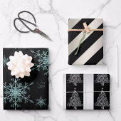 黒銀のクリスマス ラッピングペーパーシート