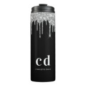 黒銀のグリッターはモノグラムのスパークルを乾燥 タンブラー (正面)