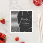 黒銀のダマスクで日付を保存 スタンダードカクテルナプキン (インサイチュ)