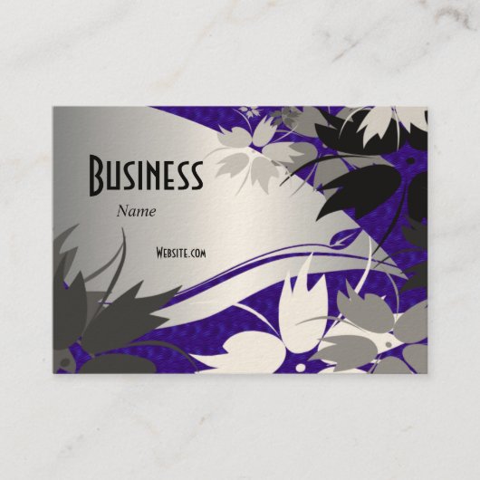 黒銀の青い花のプロフィールビジネスカード 名刺 (正面)