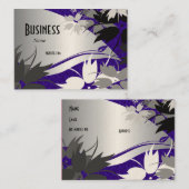 黒銀の青い花のプロフィールビジネスカード 名刺 (正面/裏面)
