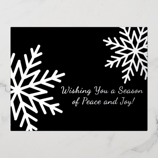 黒銀はっきりした冬スノーフレーク事業 箔シーズンポストカード (正面)