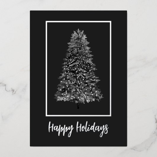 黒銀エレガントのクリスマスツリー 箔シーズンカード (正面)