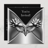 黒銀エレガントメタルマスクイベントパーティー2 招待状 (正面/裏面)