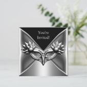 黒銀エレガントメタルマスクイベントパーティー2 招待状 (スタンド正面)