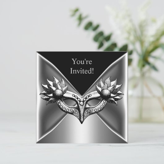 黒銀エレガントメタルマスクイベントパーティー2 招待状 (スタンド正面)