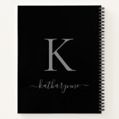 黒銀エレガントモノグラムのスクリプト名 ノートブック (裏面)