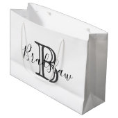 黒銀エレガントモノグラム名前をカスタムする誕生日 ラージペーパーバッグ (正面アングル)