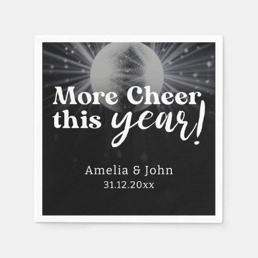 黒銀エレガント白大晦日結婚の スタンダードカクテルナプキン (正面)