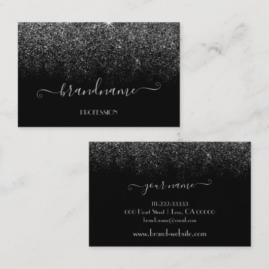 黒銀エレガント雨ソフトグリッター化粧品 名刺 (正面/裏面)