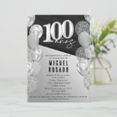 黒銀エレガント風船100th誕生日パーティー 招待状 (スタンド正面)