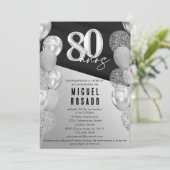 黒銀エレガント風船80th誕生日パーティー 招待状 (スタンド正面)