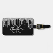 黒銀グリッタードリップモノグラム名 ラゲッジタグ (正面横)