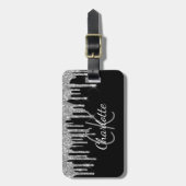 黒銀グリッタードリップモノグラム名 ラゲッジタグ (正面縦)