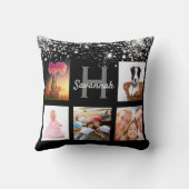 黒銀グリッターフォトコラージモノグラム名 クッション (裏面)