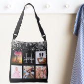 黒銀グリッターフォトコラージモノグラム名 クロスボディバッグ