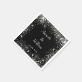 黒銀グリッターモノグラ結婚ム スタンダードカクテルナプキン (角)