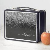 黒銀グリッター金ガーリー属モノグラム名 メタルランチボックス (インサイチュ)