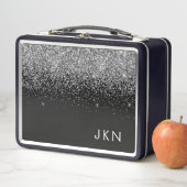 黒銀グリッター金ガーリー属モノグラム名 メタルランチボックス (インサイチュ)