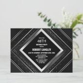 黒銀スタイリッシュ誕生日パーティー 招待状 (スタンド正面)