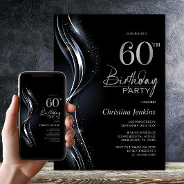 黒銀スタイリッシュ60歳の誕生日パーティー 招待状
