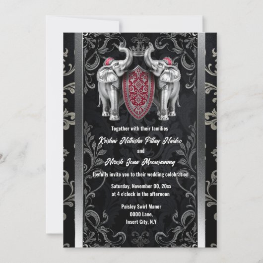 黒銀ヒンズー教インディアンゾウ冠 招待状 (正面)