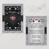 黒銀フェイク箔、フローラ、赤披露宴カード エンクロージャーカード (正面/裏面)