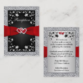 黒銀フェイク箔、フローラ、赤披露宴カード エンクロージャーカード (正面/裏面)