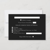 黒銀モダンの冬の食事の結婚式 出欠カード (裏面)