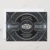 黒銀モダン任意の年齢の誕生日パーティー 招待状 (正面)