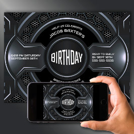 黒銀モダン任意の年齢の誕生日パーティー 招待状