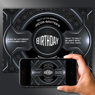 黒銀モダン任意の年齢の誕生日パーティー 招待状