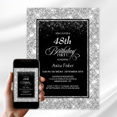 黒銀モダン任意の年齢の誕生日パーティー 招待状